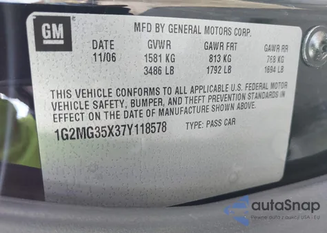 2007 Pontiac Solstice Gxp z USA, uszkodzony, nr VIN 1G2MG35X37Y118578